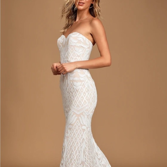 Lulu's White sequin Strapless Olivia Dress - Picture 14 of 15